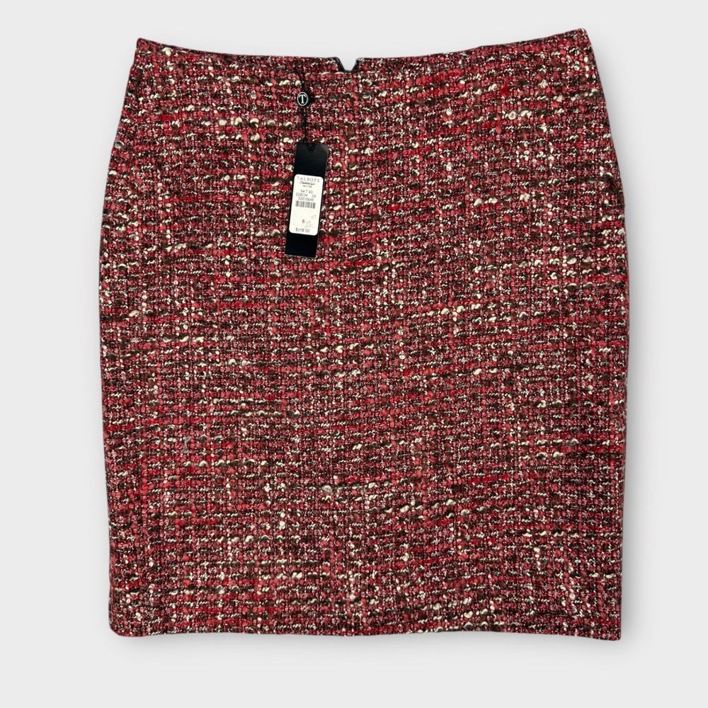 Talbots Petite Tweed Pencil‎ Skirt Red Multi Color Zipper Closure Slit Size 6 P